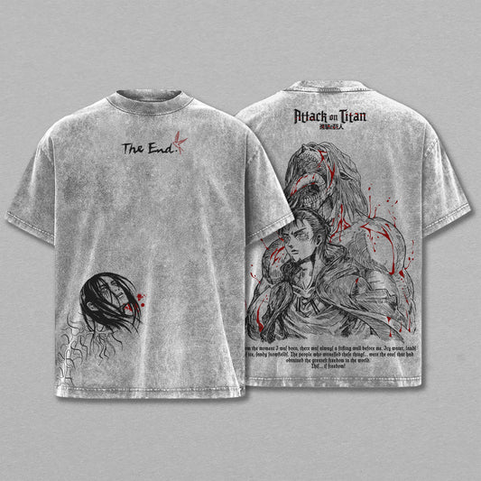 Eren Yeager The End Rumbling Attack on Titan Retro Vintage Washed Graphic T-Shirt - Limited Edition Streetwear Oversized Aesthetic Tee - Premium Final Season AOT Gift