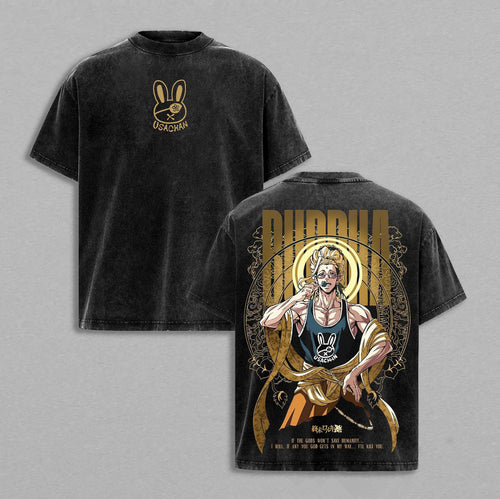 Buddha Record of Ragnarok Gold Aura | Retro Vintage Washed T-Shirt | Limited Edition Oversized Streetwear