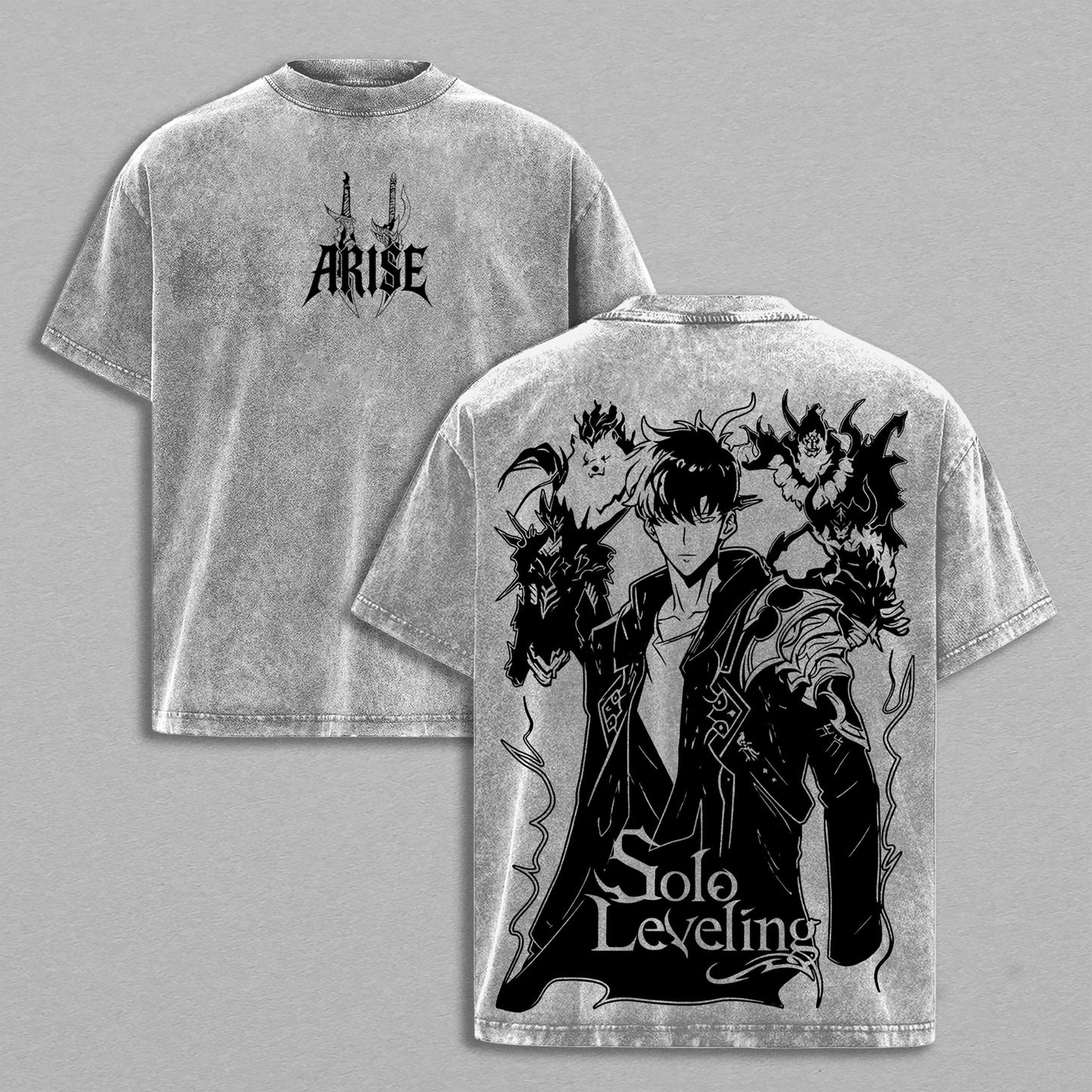 Sung Jinwoo Solo Leveling Shadow Monarch | Retro Vintage Washed T-Shirt | Limited Edition Oversized Streetwear