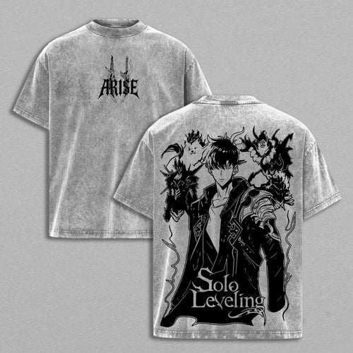 Sung Jinwoo Solo Leveling Shadow Monarch | Retro Vintage Washed T-Shirt | Limited Edition Oversized Streetwear