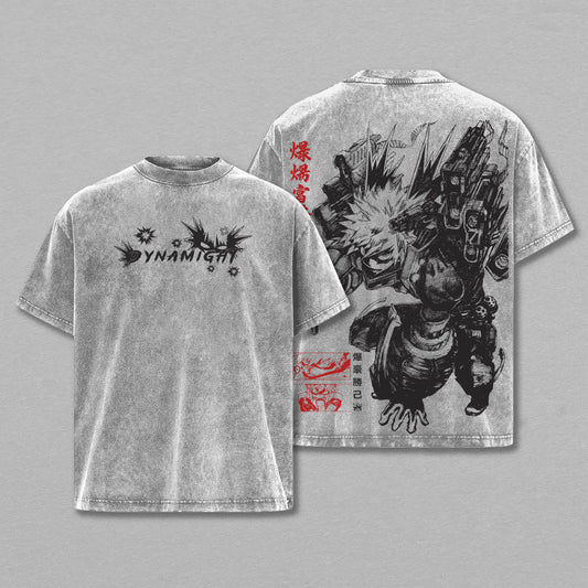 Katsuki Bakugo Great Explosion Murder God Dynamight My Hero Academia Retro Vintage Washed Graphic T-Shirt - Limited Edition Streetwear Oversized Aesthetic Tee - Premium MHA Gear