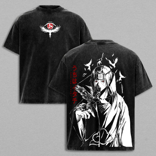 Itachi Uchiha Naruto Crow Genjutsu | Retro Vintage Washed T-Shirt | Limited Edition Oversized Streetwear