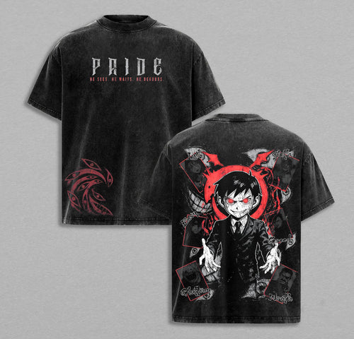 Pride Demon Dark Manga Aesthetic Retro Vintage Washed T-Shirt Limited Oversized Streetwear Dark Anime Graphic Tee Gift for Manga Fans