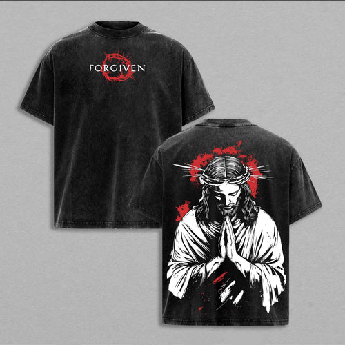 Forgiven Jesus Crown of Thorns Christian Retro Vintage Washed T-Shirt Limited Oversized Streetwear Religious Graphic Tee Gift for Believers
