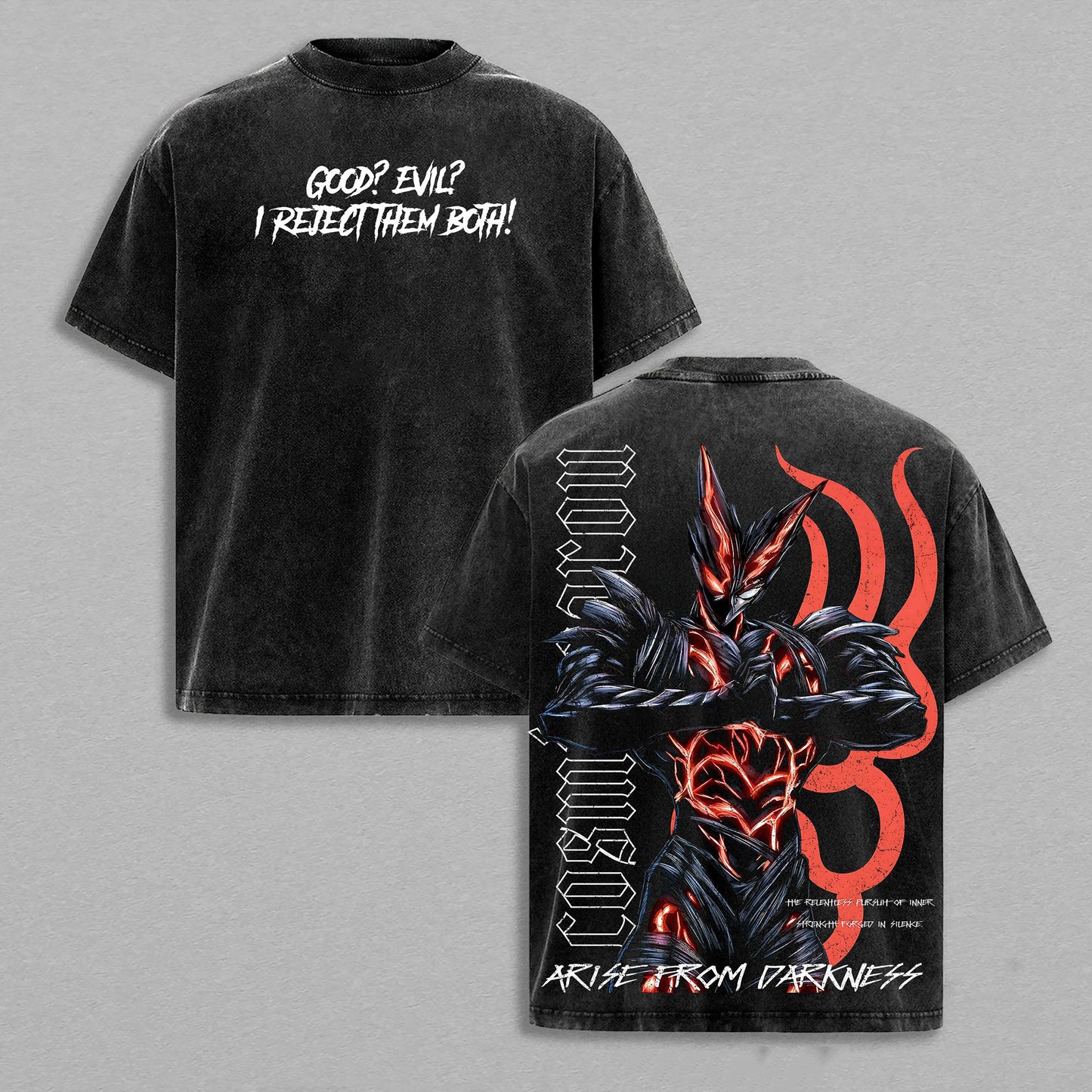 Cosmic Demon Dark Warrior Retro Vintage Washed T-Shirt Limited Oversized Streetwear Dark Fantasy Graphic Tee Gift for Manga Fans