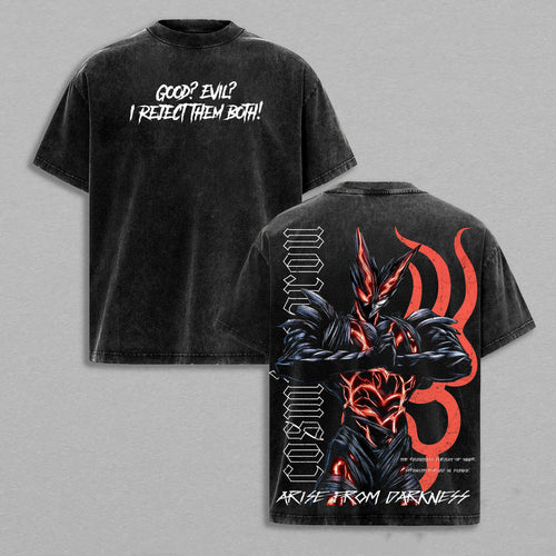 Cosmic Demon Dark Warrior Retro Vintage Washed T-Shirt Limited Oversized Streetwear Dark Fantasy Graphic Tee Gift for Manga Fans