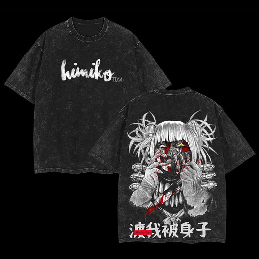 Himiko Toga Villain Blood Aesthetic My Hero Academia Retro Vintage Washed Graphic T-Shirt - Limited Edition Streetwear Oversized Aesthetic Tee - Premium League of Villains Gift