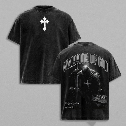 Warrior of God Knight Christian Armor Retro Vintage Washed T-Shirt Limited Oversized Streetwear Religious Graphic Tee Gift for Believers
