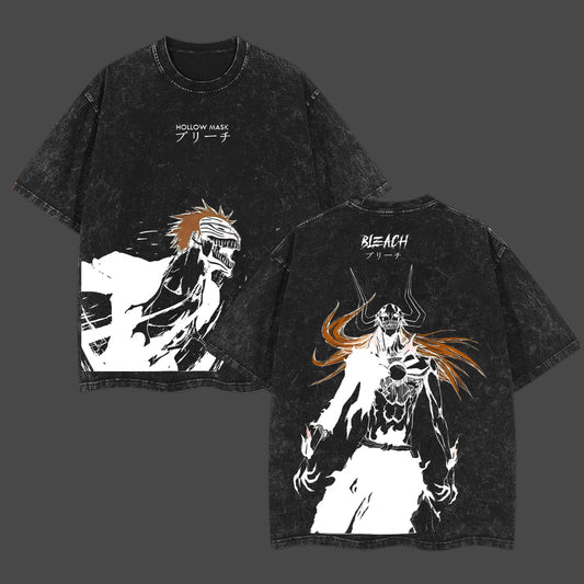 Hollow Mask Ichigo Kurosaki Soul Reaper Bleach Retro Vintage Washed Graphic T-Shirt - Limited Edition Streetwear Oversized Aesthetic Tee - Premium Bankai Anime Fan Apparel