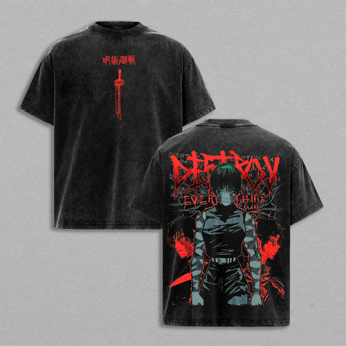 Maki Zenin Jujutsu Kaisen Destroy Everything | Retro Vintage Washed T-Shirt | Limited Edition Oversized Streetwear