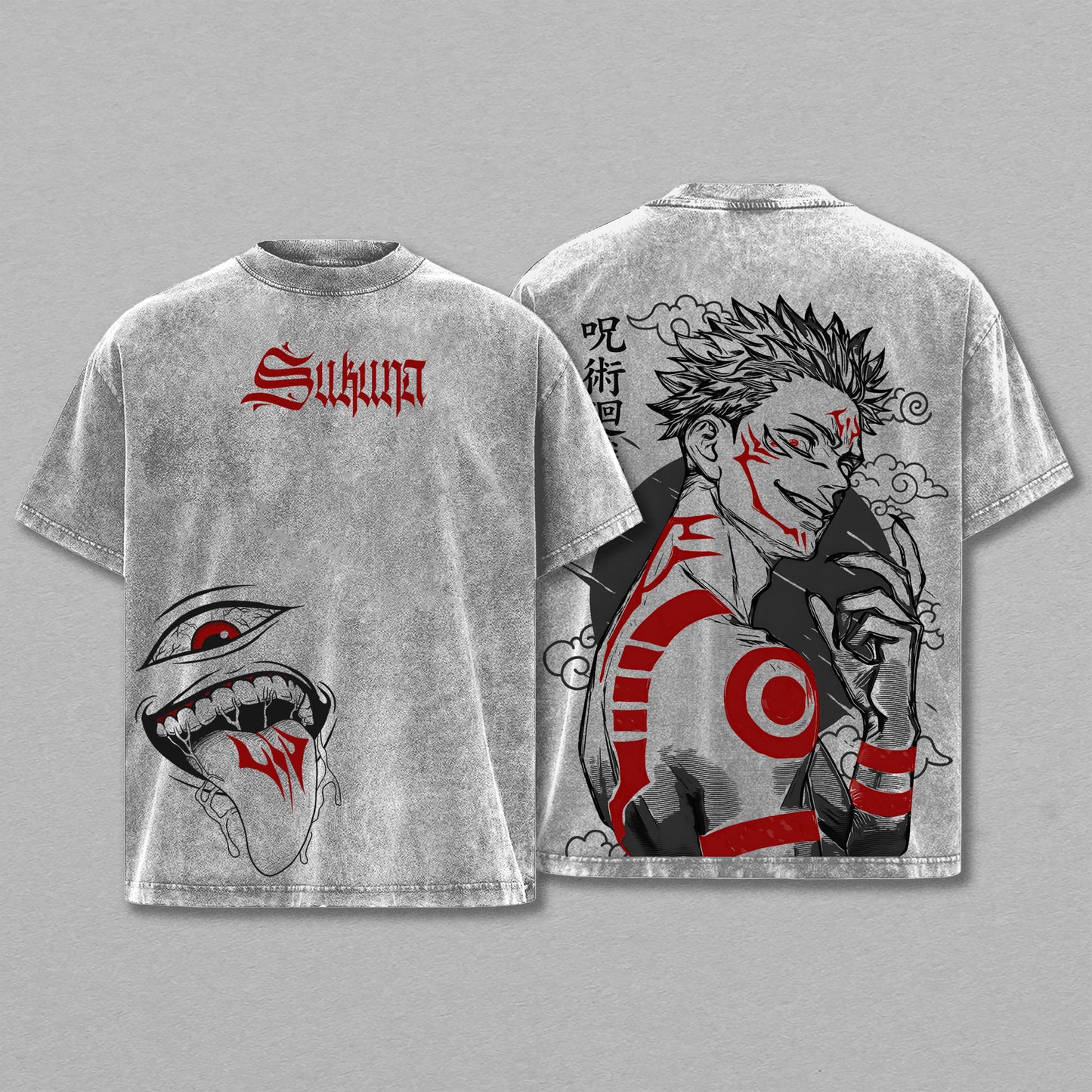 Ryomen Sukuna Jujutsu Kaisen Demon Face | Retro Vintage Washed T-Shirt | Limited Edition Oversized Streetwear