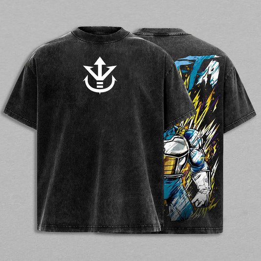 Vegeta Saiyan Prince Armor Power Up Dragon Ball Z Retro Vintage Washed Graphic T-Shirt - Limited Edition Streetwear Oversized Aesthetic Tee - Premium Saiyan Warrior Gift