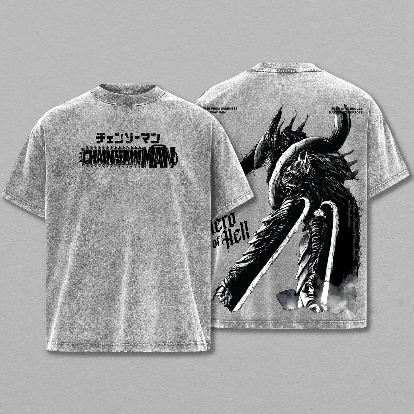 Hero of Hell Chainsaw Man | Retro Vintage Washed T-Shirt | Limited Edition Oversized Streetwear