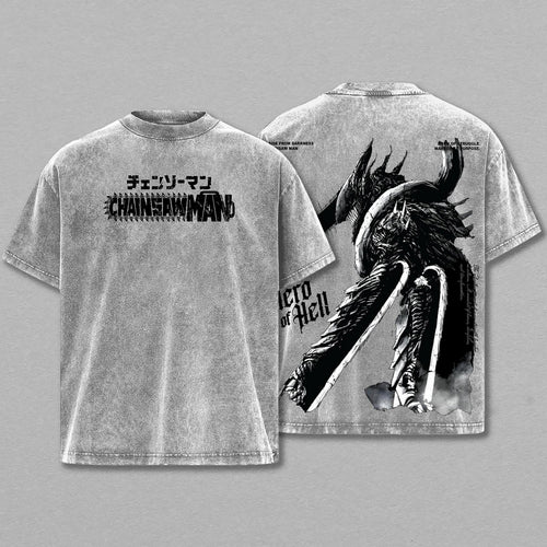Hero of Hell Chainsaw Man | Retro Vintage Washed T-Shirt | Limited Edition Oversized Streetwear