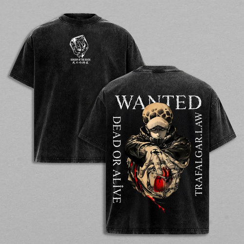 Trafalgar D. Law One Piece Death Wanted | Retro Vintage Washed T-Shirt | Limited Edition Oversized Streetwear