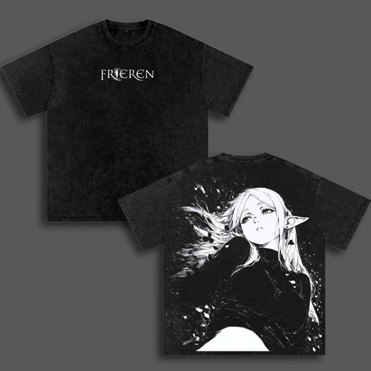 Frieren Beyond Journey's End Manga Panel Elf Mage Retro Vintage Washed Graphic T-Shirt - Limited Edition Streetwear Oversized Aesthetic Tee - Premium Fantasy Anime Apparel