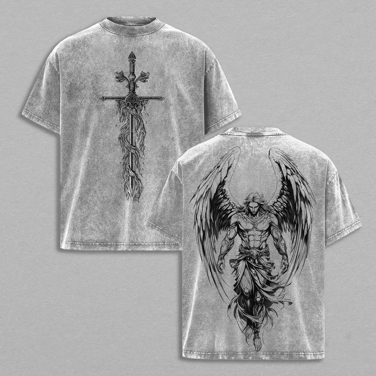 Archangel Michael Fallen Angel Sword Christian Retro Vintage Washed T-Shirt Limited Oversized Streetwear Religious Graphic Tee Gift for Believers