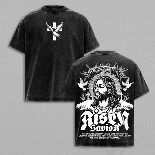 Risen Savior Jesus Christ Resurrection Christian Retro Vintage Washed T-Shirt Limited Oversized Streetwear Religious Graphic Tee Gift for Believers