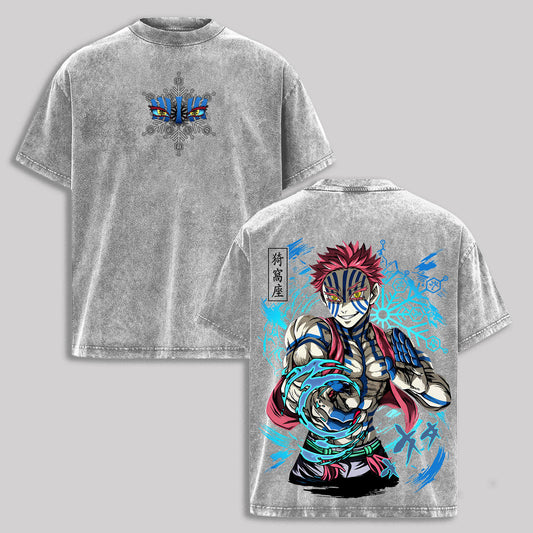 Akaza Upper Moon Three Compass Needle Demon Slayer Retro Vintage Washed Graphic T-Shirt - Limited Edition Streetwear Oversized Aesthetic Tee - Premium Twelve Kizuki Fighter Gear