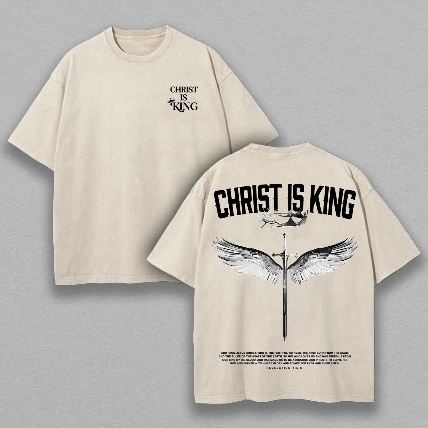 Christ Is King Christian Bible Verse Retro Vintage Washed T-Shirt Limited Oversized Streetwear Religious Graphic Tee Gift for Believers