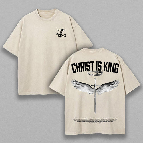 Christ Is King Christian Bible Verse Retro Vintage Washed T-Shirt Limited Oversized Streetwear Religious Graphic Tee Gift for Believers