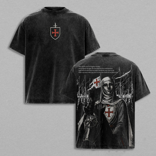 Deus Vult Knight Templar Crusader Christian Retro Vintage Washed T-Shirt Limited Oversized Streetwear Religious Graphic Tee Gift for Men