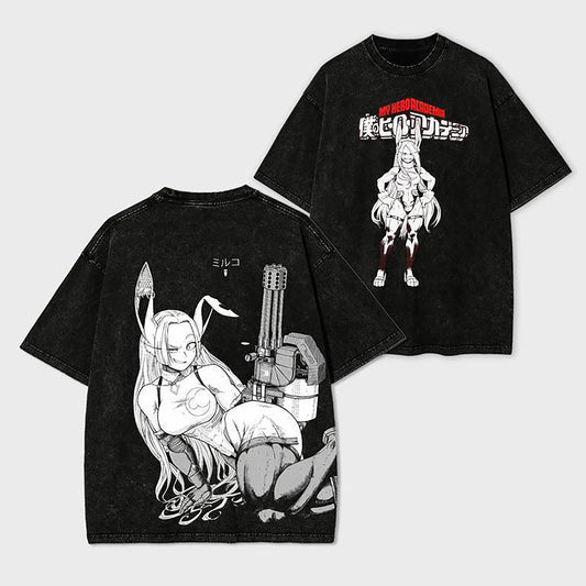 Mirko Rabbit Hero Plus Ultra My Hero Academia Retro Vintage Washed Graphic T-Shirt - Limited Edition Streetwear Oversized Aesthetic Tee - Premium Pro Hero MHA Fan Apparel