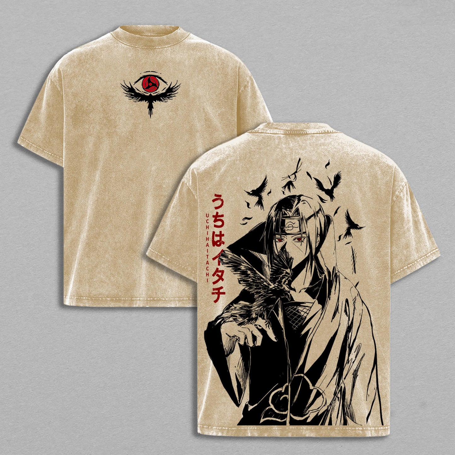 Itachi Uchiha Naruto Mangekyou Sharingan | Double-Sided Retro Vintage Washed T-Shirt | Limited Edition Streetwear