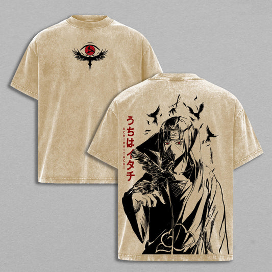 Itachi Uchiha Naruto Mangekyou Sharingan | Double-Sided Retro Vintage Washed T-Shirt | Limited Edition Streetwear