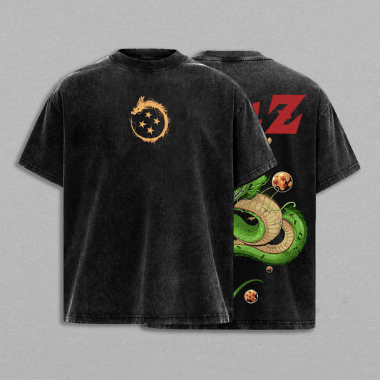 Shenron Dragon Ball Z Four-Star Dragon Ball Double Sided Print Retro Vintage Washed Graphic T-Shirt - Limited Edition Streetwear Oversized Aesthetic Tee - Premium DBZ Fan Gear