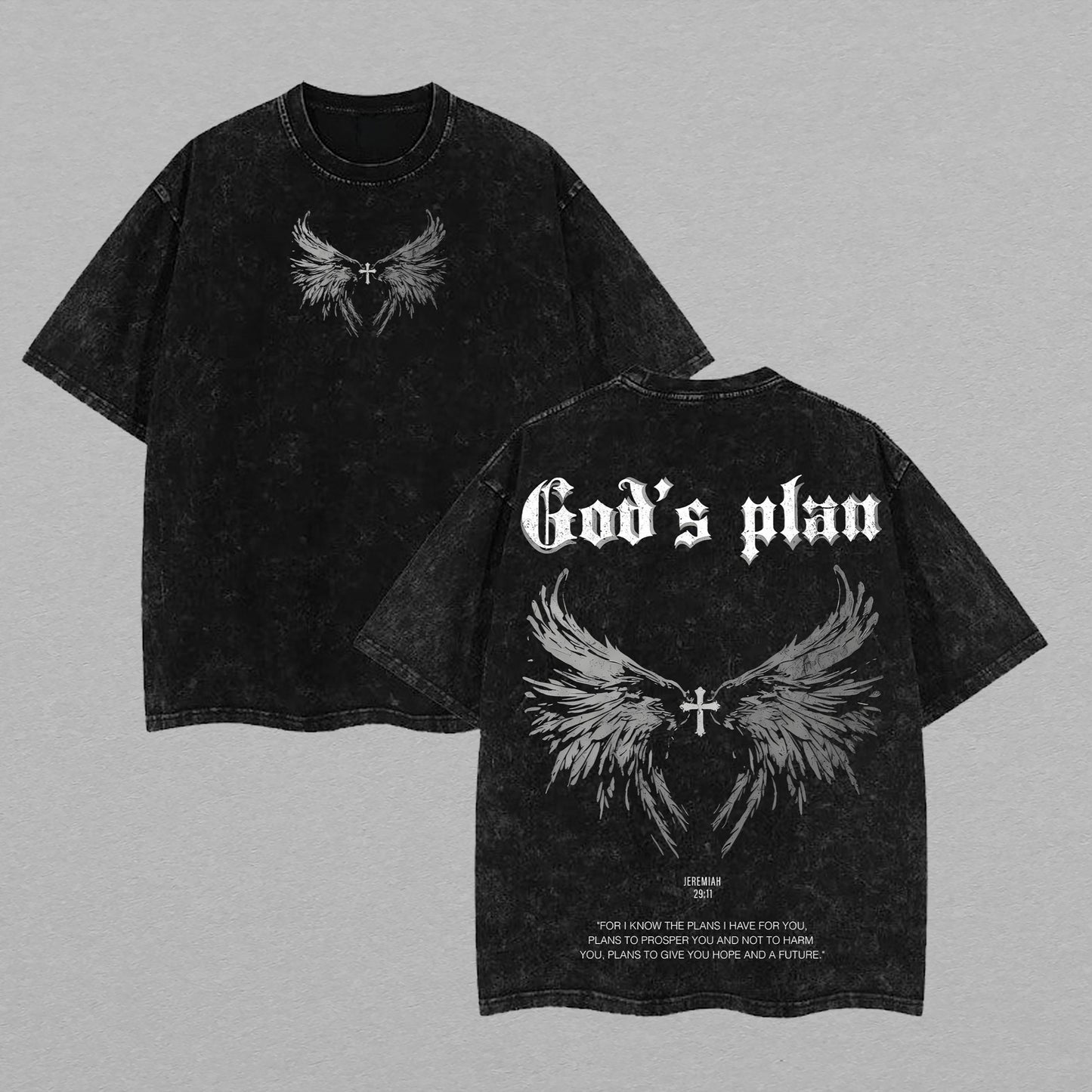 God's Plan Jeremiah 29:11 Christian Retro Vintage Washed T-Shirt Limited Oversized Streetwear Bible Verse Graphic Tee Gift for Believers