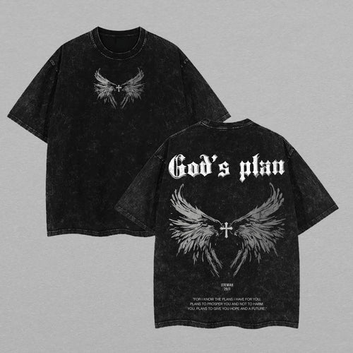 God's Plan Jeremiah 29:11 Christian Retro Vintage Washed T-Shirt Limited Oversized Streetwear Bible Verse Graphic Tee Gift for Believers