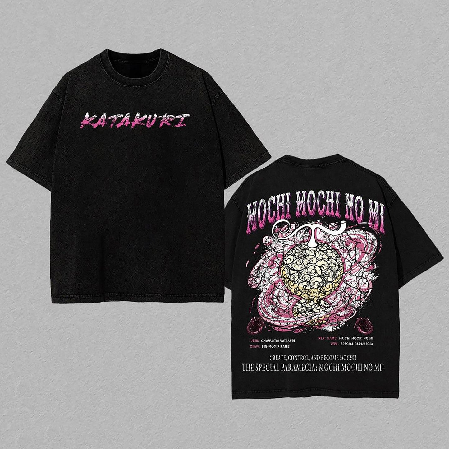 Charlotte Katakuri One Piece Mochi Power | Double-Sided Retro Vintage Washed T-Shirt | Limited Edition Streetwear