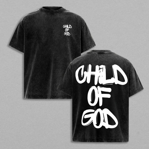 Child of God Christian Graffiti Retro Vintage Washed T-Shirt Limited Oversized Streetwear Double-Sided Religious Graphic Tee Gift for Believers