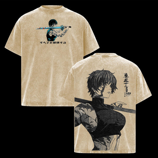 Maki Zenin Cursed Tool Zenin Clan Jujutsu Kaisen Retro Vintage Washed Graphic T-Shirt - Limited Edition Streetwear Oversized Aesthetic Tee - Premium Double Sided Anime Apparel