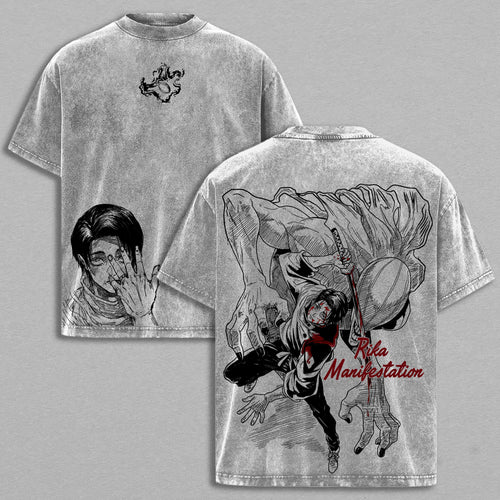 Yuta Okkotsu & Rika Jujutsu Kaisen | Double-Sided Retro Vintage Washed T-Shirt | Limited Edition Streetwear