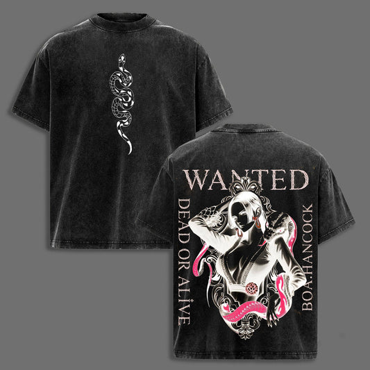 Boa Hancock Snake Princess Wanted Dead or Alive One Piece Retro Vintage Washed Graphic T-Shirt - Limited Edition Streetwear Oversized Aesthetic Tee - Premium Double Sided Print