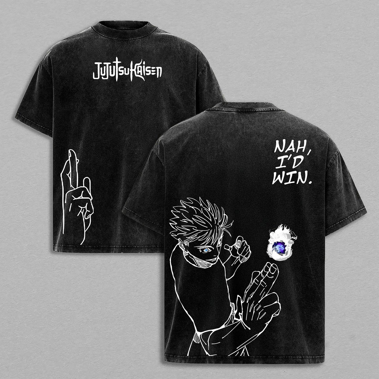 Satoru Gojo Jujutsu Kaisen Nah I'd Win | Double-Sided Retro Vintage Washed T-Shirt | Limited Edition Streetwear
