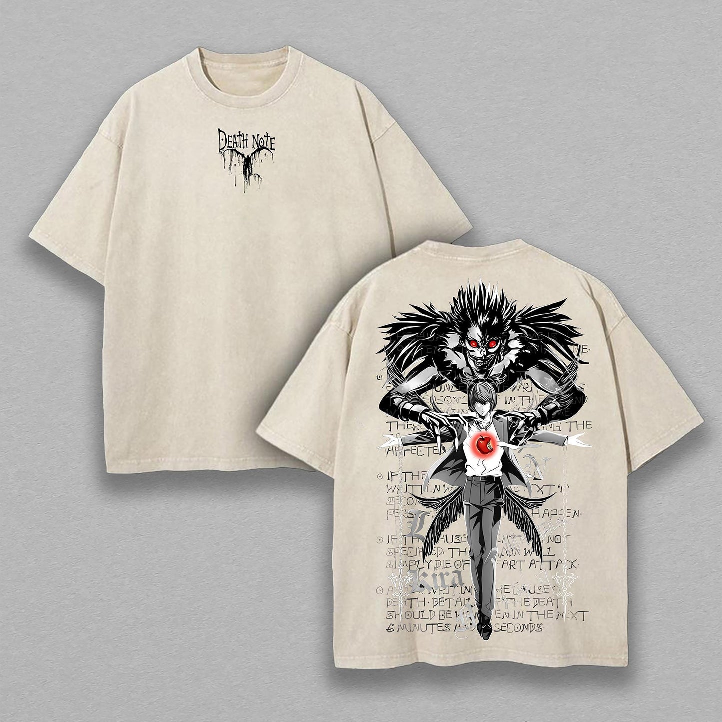 Light Yagami & Ryuk Death Note Shinigami | Double-Sided Retro Vintage Washed T-Shirt | Limited Edition Streetwear