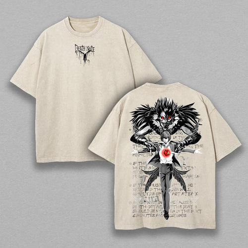 Light Yagami & Ryuk Death Note Shinigami | Double-Sided Retro Vintage Washed T-Shirt | Limited Edition Streetwear