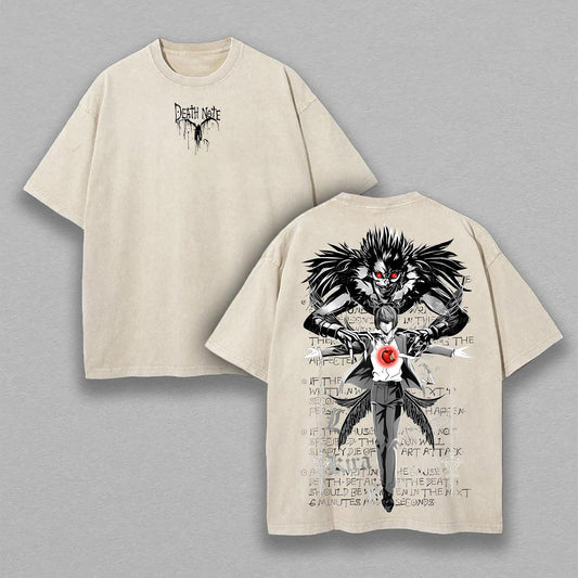 Light Yagami & Ryuk Death Note Shinigami | Double-Sided Retro Vintage Washed T-Shirt | Limited Edition Streetwear