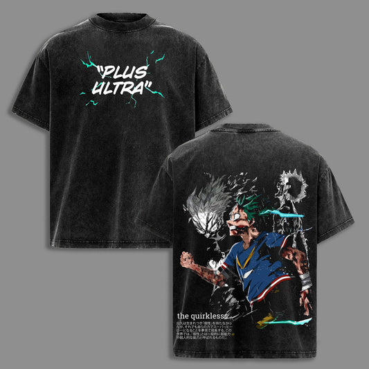 Izuku Midoriya Deku Plus Ultra One For All My Hero Academia Retro Vintage Washed Graphic T-Shirt - Limited Edition Streetwear Oversized Aesthetic Tee - Premium Double Sided Print