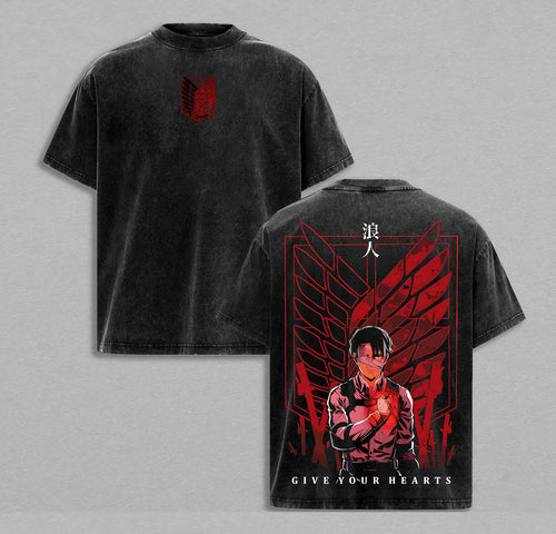 Levi Ackerman Attack on Titan Wings of Freedom | Double-Sided Retro Vintage Washed T-Shirt | Limited Edition Streetwear