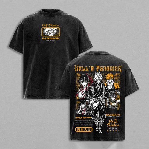 Gabimaru Sagiri Yuzuriha Hell's Paradise | Double-Sided Retro Vintage Washed T-Shirt | Limited Edition Streetwear