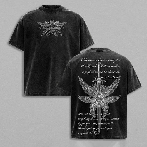 Seraphim Angel Bible Verse Sword of Salvation Christian Retro Vintage Washed T-Shirt Limited Oversized Streetwear Religious Graphic Tee Gift for Believers