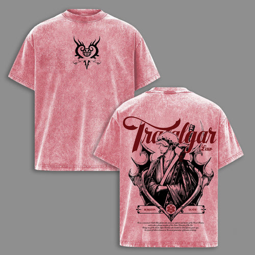 Trafalgar Law Surgeon of Death Heart Pirates One Piece Retro Vintage Washed Graphic T-Shirt - Limited Edition Streetwear Oversized Aesthetic Tee - Premium Ope Ope no Mi Gear