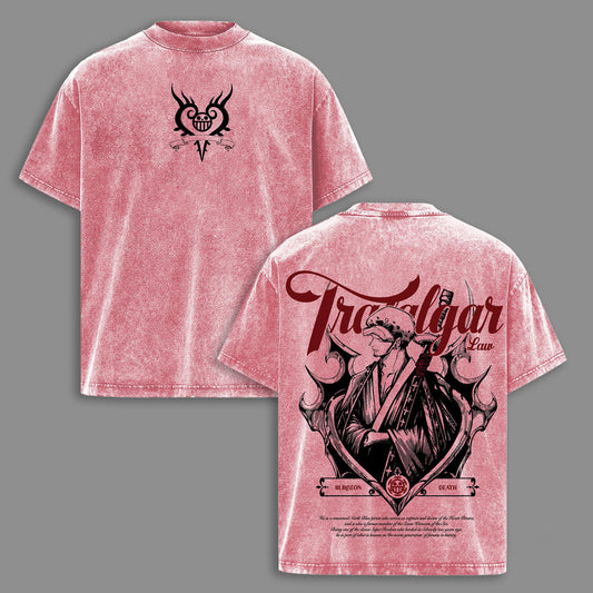 Trafalgar Law Surgeon of Death Heart Pirates One Piece Retro Vintage Washed Graphic T-Shirt - Limited Edition Streetwear Oversized Aesthetic Tee - Premium Ope Ope no Mi Gear