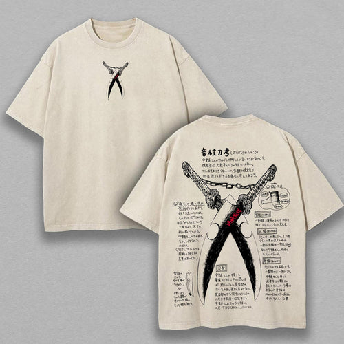 Tengen Uzui Demon Slayer Nichirin Cleavers | Retro Vintage Washed T-Shirt | Limited Edition Oversized Streetwear