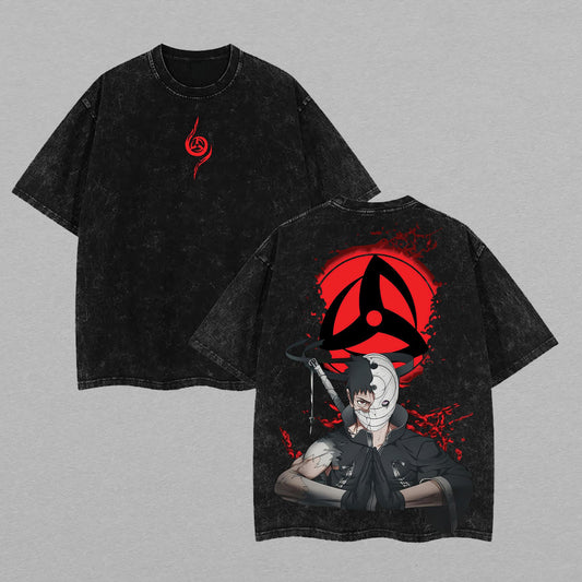 Obito Uchiha Naruto Masked Man Tobi | Double-Sided Retro Vintage Washed T-Shirt | Limited Edition Streetwear
