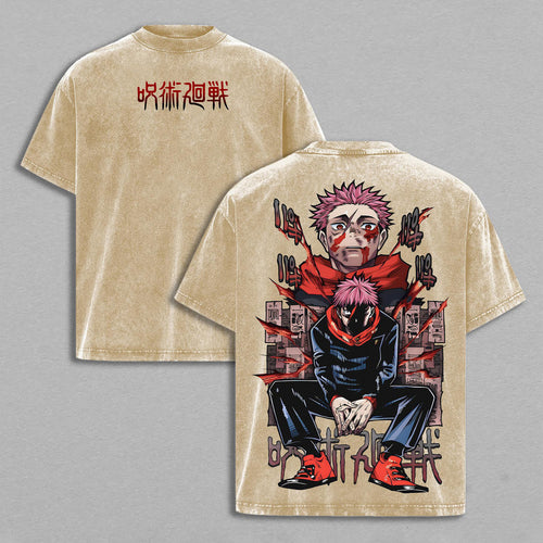 Yuji Itadori Jujutsu Kaisen Cursed Energy | Retro Vintage Washed T-Shirt | Limited Edition Oversized Streetwear